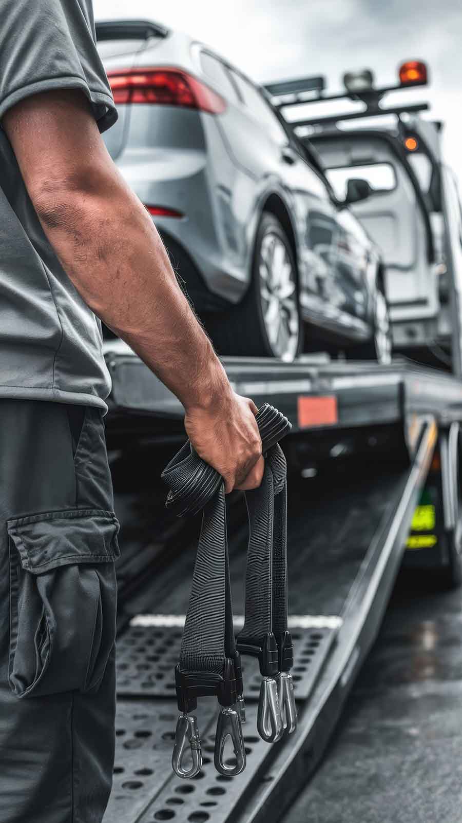 Abschleppfahrzeug von Auto Seyboth beim Transport eines nicht mehr fahrbereiten Autos